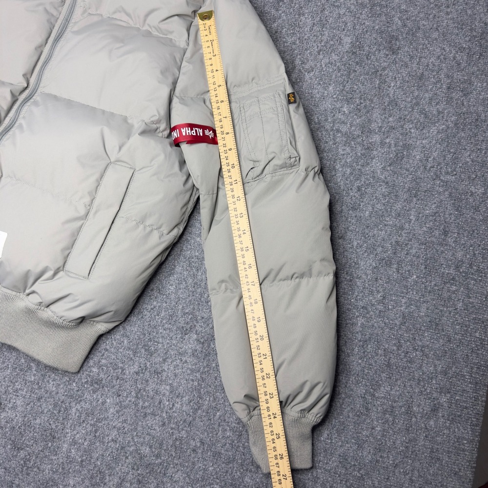 Alpha Industries Puffer Bomber Jacket Mens L Gray Quilted Streetwear Utility - Picture 11 of 12